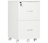 Vinsetto Caisson de Bureau avec 2 tiroirs verrouillables, Rangement de Bureau à roulettes, Meuble en Bois, 43 x 45 x 72 cm, Blanc