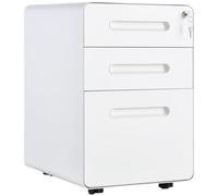 Vinsetto Caisson de Bureau Métallique, meuble rangement bureau à roulette avec 3 tiroirs et étui à crayons amovible, armoire de bureau verrouillable, 39 x 48 x 59 cm, blanc