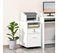 Vinsetto Caisson de Bureau Porte-Documents avec 2 Tiroirs et Étagère Ouverte, Meuble de Bureau en Bois avec 5 Roulettes, Serrure et 2 Clés, 39x40x65 cm, Blanc