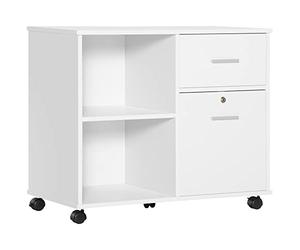 Vinsetto Caisson de Bureau verrouillable Support d'imprimante avec 2 tiroirs Meuble de Rangement de Bureau pour Format A4 86,3 x 40 x 66,5 cm - en Bois Blanc