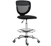 Vinsetto Chaise Bureau Ergonomique avec Repose-Pieds sans Accoudoirs Noir | Tabouret de Bureau, Chaise de Dessin à Dossier Moyen en Maille, Hauteur Réglable, Assise Rembourrée, Pivotante 360°