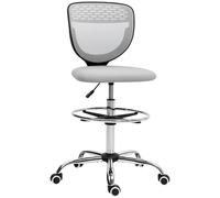 Vinsetto Chaise bureau ergonomique tabouret de bureau avec repose-pieds et sans accoudoirs, chaise de dessin à dossier moyen en maille, hauteur réglable, assise rembourrée et pivotante 360° gris clair