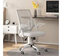 Vinsetto Chaise de Bureau avec accoudoirs rabattables, Chaise de Bureau à Dossier Moyen avec Dossier en Maille, Soutien Lombaire, Hauteur réglable, Roues pivotantes pour la Maison, Blanc
