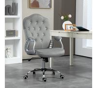 Vinsetto Chaise de bureau avec fonction bascule, hauteur réglable en velours, jusqu'à 120 kg, Gris clair