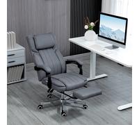 Vinsetto Chaise de bureau avec fonction de massage, dossier inclinable, repose-pied rétractable, imitation lin, gris, 65 x 61 x 113 cm