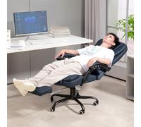 Vinsetto Chaise de bureau avec massage, 7 points de vibration, repose-pieds et dossier réglables, jusqu'à 120 kg, similicuir, Bleu