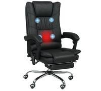 Vinsetto Chaise de bureau, avec massage vibrant, ergonomique, avec chauffe-lombaire, fonction allongée, repose-pieds, hauteur réglable, avec poche latérale, noire