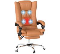 Vinsetto Chaise de bureau, avec massage vibrant, ergonomique, avec chauffe-lombaire, fonction inclinaison, repose-pieds, hauteur réglable, avec poche latérale, marron clair
