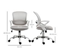 Vinsetto Chaise de Bureau, Chaise de Bureau avec Roulettes, Ergonomique, Réglable en Hauteur, Gris