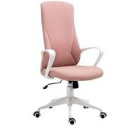 Vinsetto Chaise de bureau, chaise de bureau ergonomique avec support lombaire, dossier haut et accoudoirs, fauteuil studio pivotant en tissu avec fonction bascule et hauteur réglable, rose