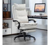 Vinsetto Chaise de bureau de massage, fauteuil de bureau, chaise de direction réglable en hauteur, fauteuil pivotant ergonomique, nylon, blanc crème