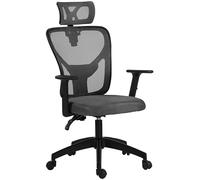 Vinsetto Chaise de Bureau Ergonomique avec Appui-tête réglable, Hauteur réglable 106-116 cm et Dossier inclinable, Chaise de Bureau pivotante avec Dossier en Maille et Assise rembourrée, Gris foncé