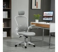 Vinsetto Chaise de Bureau Ergonomique avec Fonction Bascule Dossier Haut Support Lombaire Têtière Accoudoirs Relevables pour Home-Office Gris 65 x 64 x 114-122 cm