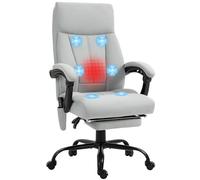 Vinsetto Chaise de bureau ergonomique avec fonction massage, fonction allongée, chauffage lombaire, hauteur réglable, avec repose-pieds, fonction rotative, grise