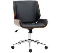 Vinsetto Chaise de Bureau Ergonomique Hauteur Réglable Noir et Marron | Fauteuil de Bureau, Design Vintage, Pivotant 360°, Piètement Chromé, Revêtement Coque en Bois, Assise Synthétique