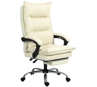 Vinsetto Chaise de Bureau Ergonomique inclinable à 155° avec Repose-Pieds, Chaise de Bureau en Simili Cuir Facile à Nettoyer, accoudoirs rembourrés, pivotante et réglable en Hauteur, Beige