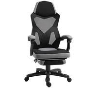 Vinsetto Chaise de Bureau Fauteuil Gaming Hauteur réglable Dossier roulettes pivotantes Repose-Pied Tissu en Maille 58L x 63l x 112-122H cm Gris Noir