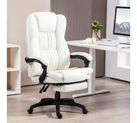Vinsetto Chaise de Bureau Inclinable avec Repose-Pieds, Appuie-tête, Fonction de Massage, Similicuir, 68,5x68,5x113-121cm, Creme