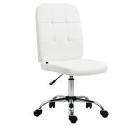Vinsetto Chaise de Bureau sans accoudoirs, Chaise de Bureau en Similicuir avec Hauteur réglable, Bouton touffeté, Blanc