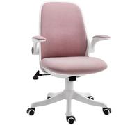 Vinsetto Chaise de Bureau Tissu Lin Hauteur réglable pivotante 360° accoudoirs relevables Support lombaires réglable Rose