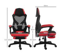 Vinsetto Chaise de gamer Chaise de bureau ergonomique avec repose-pieds réglable en hauteur Polyester Noir Rouge 58 x 72 x 112-122