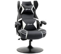 Vinsetto Chaise de gaming ergonomique avec appui-tête et coussin lombaire - Hauteur réglable - Avec fonction bascule - En cuir synthétique - Noir et blanc
