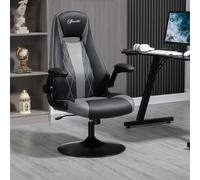 Vinsetto Chaise de gaming ergonomique avec base ronde métal pivotante 360° hauteur réglable têtière accoudoirs relevables PVC gris noir