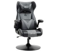 Fauteuil Gaming Base Ronde Métal Pivotante 360° Hauteur Réglable Tétière Coussin Lombaires Accoudoirs Relevables Pu Tissu Gris Noir