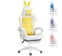 Vinsetto Chaise de Jeu de Course inclinable en Cuir synthétique avec Oreilles de Lapin Amovibles, Repose-Pieds, Appui-tête et Soutien du Bois, Jaune