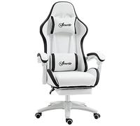 Vinsetto Chaise de Jeu en Cuir PU et Acier avec Hauteur réglable, Chaise de Jeu Ergonomique avec Dossier inclinable, 65x65x121-129 cm, Noir et Blanc