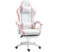Vinsetto Chaise Gaming avec Hauteur Réglable et Dossier Inclinable, 65x65x121-129 cm, Blanc et Rose