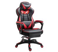 Vinsetto Chaise Gaming Ergonomique, Fauteuil de Bureau Confortable avec Repose-Pied, Appuie-Tête et Coussin Lombaire, Hauteur Réglable, Noir et Rouge