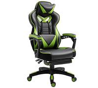 Vinsetto Chaise Gaming Ergonomique, Fauteuil de Bureau Confortable avec Repose-Pied, Appuie-Tête et Coussin Lombaire, Hauteur Réglable, Noir et Vert