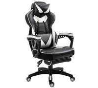 Vinsetto Chaise Gaming Ergonomique, Fauteuil de Bureau Confortable avec Repose-Pied, Appuie-Tête et Coussin Lombaire, Hauteur Réglable, Noir et Blanc