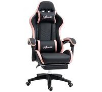 Vinsetto Chaise Gaming Ergonomique Repose-Pieds Télescopique Rose | Fauteuil Gaming Ergonomique, Dossier Inclinable à 135°, Appui-Tête Réglable, Soutien Lombaire, 360° Rotatif, Similicuir