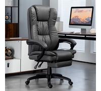 Vinsetto Chaise Pivotante Réglable avec Repose-Pieds, Appuie-tête, Fonction de Massage, Simili Cuir, 68,5x68,5x113-121 cm, Gris Foncé
