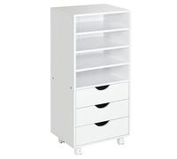 Vinsetto Commode de Bureau à Roulettes avec 3 Tiroirs et 4 Étagères Ouvertes - Bureau et Étude - Blanc - 40 x 30 x 83 cm
