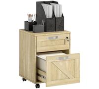 Vinsetto Commode de bureau avec 2 tiroirs à roulettes Meuble classeur mobile avec serrure et dossiers suspendus pour format A4 41 x 42 x 56 cm naturel