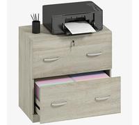 Vinsetto Commode de bureau avec 2 tiroirs avec guides pour dossiers suspendus pour serrure A4 et 2 clés pour studio salon 74 x 42 x 72 cm Naturel