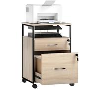 Vinsetto Commode de Bureau avec 2 tiroirs, tiroir de Bureau à roulettes, Barre de Suspension, Serrure et 2 clés pour A4 Lettre, classeur Mobile pour, 44x40x66,5 cm, Naturel
