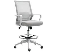 Vinsetto Fauteuil de Bureau avec Assise Haute Réglable 360° Gris et Blanc | Chaise de Bureau, Tabouret Pivotant, Maille Respirante