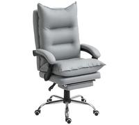 Vinsetto Fauteuil de Bureau, Chaise Bureau Ergonomique en Similicuir avec Large Assise rembourrée, Dossier inclinable, Hauteur réglable, accoudoirs et Repose-Pied intégrés, Charge 135 Kg, Gris Clair