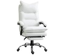 Vinsetto Fauteuil de Bureau, Chaise Bureau Ergonomique en Similicuir avec Large Assise rembourrée, Dossier inclinable, Hauteur réglable, accoudoirs et Repose-Pied intégrés, Charge 135 Kg, Blanc