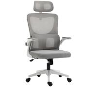 Vinsetto Fauteuil de Bureau, Chaise Ergonomique, Maille Respirant, accoudoirs relevables, pivotant, Appui-tête réglable et Support Lombaire, Hauteur d'assise réglable, Gris