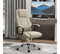 Vinsetto Fauteuil de bureau en imitation de lin, réglable en hauteur, fonction de bascule, 5 roulettes, Beige