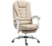 Vinsetto Fauteuil de Bureau Ergonomique, Chaise de Bureau avec Repose-Pied, Dossier inclinable, accoudoirs rembourrés, en Tissu Aspect Lin Beige