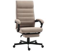 Vinsetto Fauteuil de Bureau Ergonomique, Chaise de Bureau, inclinable, pivotant, en Tissu Aspect Lin avec Repose-Pied rétractable, accoudoirs et Hauteur réglable, Marron