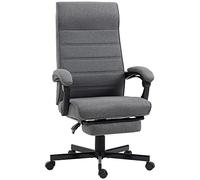 Vinsetto Fauteuil de Bureau Ergonomique, Chaise de Bureau, inclinable, pivotant, en Tissu Aspect Lin avec Repose-Pied rétractable, accoudoirs et Hauteur réglable, Gris