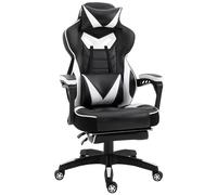 Vinsetto Fauteuil de bureau gamer style baquet racing - pivotant, inclinable - coussin lombaire, tétière, repose-pieds inclus - revêtement synthétique blanc noir