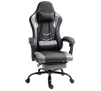 Vinsetto Fauteuil de Bureau Gamer Style baquet Racing - pivotant, inclinable - Coussin Lombaire, tétière, Repose-Pieds Inclus - revêtement synthétique Gris Noir